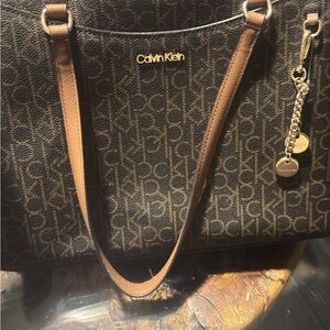 Calvin Klein Monogram Black and Tan Shoulder Bag